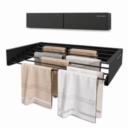 Vellano Wanddroogrek Inklapbaar – Premium Wasrek Muur 80 cm – 4 m Drooglengte – Stevig & Ruimtebesparend – Incl. Boormal & Bevestigingsset – zwart — thumbnail 1