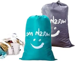 Set van 2 Reiswaszakken - Grote Trekkoordwaszak - Vouwbare Waszak voor Vuile Kleding - Ideaal voor Kamperen en Reizen - 61 x 91 cm (Grijs, Blauw) — thumbnail 1
