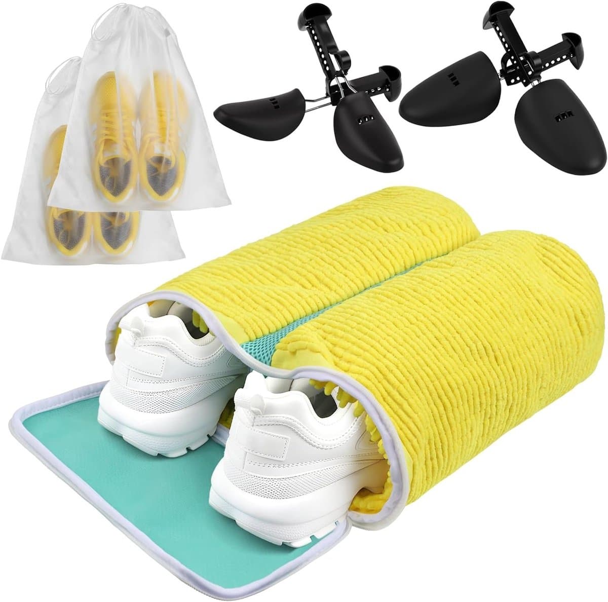 Schoenwaszak voor de wasmachine met 2 verstelbare schoenstrekkers en 2 stofdichte zakken voor sneakers, 39 x 33 x 17 cm, ideaal voor het reinigen van sportschoenen en leren schoenen. — afbeelding 1