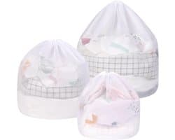 3-delige trekkoord waszak set van fijn gaas, ideaal voor delicate was, babykleding en speelgoedopslag