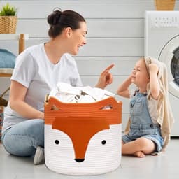 Vouwbare Opbergmand met Schattige Vos, Katoenen Touw Wasmand voor Kinderkleding en Speelgoed, Ideaal voor Kamerdecoratie (35cm x 32cm) — thumbnail 3