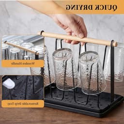 Multifunctionele Droogrek voor Flessen en Bekers, 6-delige Metalen Flessenstandaard met Afvoer en Mat, Ideaal voor SodaStream en Keukenaccessoires — thumbnail 2