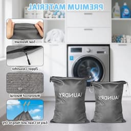 Vouwbare en Waterdichte Waszakken voor Vuile Kleding, 2 Stuks met Rits, Ideaal voor Sport en Vakantie - Donkergrijs — thumbnail 4