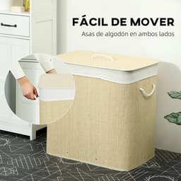 Scaleunion Luxe Bamboe Wasmand - met 3 vakken – wassorteerder met deksel - 144L met Deksel : Bruin — thumbnail 2