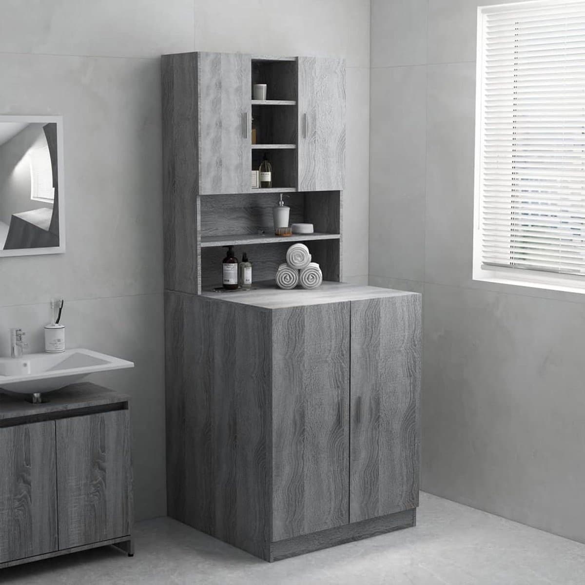 ZEYUAN Washing machine cabinet, washing machine rack, toilet rack, washing machine dryer, cabinet, washing machine cabinet, grey Sonoma 71.5 x 71.5 x 91.5 cm — afbeelding 1