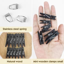 Houten Clips - Mini Klemmen - Foto's Ophangen - Natuurlijk Hout - 140 Stuks - Zwart — thumbnail 3