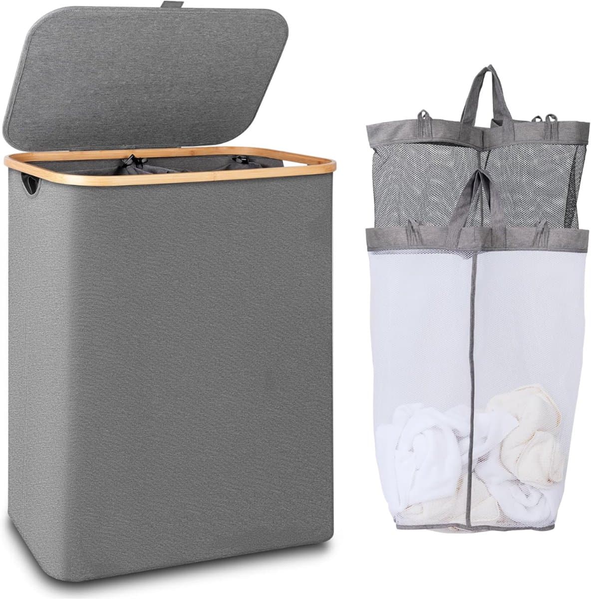 REN® Wasmand 2 Vakken - Wasmand - Wassorteerder - Grijs - 40cm x 20cm x 60cm — afbeelding 1