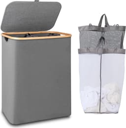 REN® Wasmand 2 Vakken - Wasmand - Wassorteerder - Grijs - 40cm x 20cm x 60cm — thumbnail 1