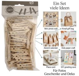 Allecto - Mini-wasknijpers - Decoratieve klemmen - Creatieve knutselprojecten - Houtkleurig - Geschikt voor foto's - 50 stuks - Perfect voor gesche... — thumbnail 3