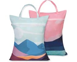 Reiswaszakken Set van 2, Ideaal voor Zwemkleding en Sport, Met Rits voor Thuis, Vakantie en Camping (Roze + Zwart)