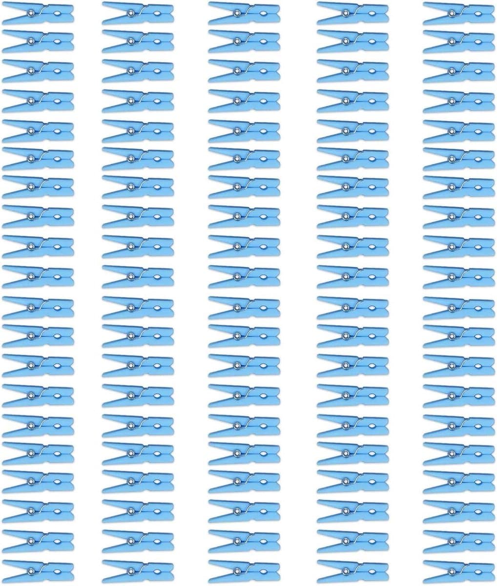 Mini Wasknijpers - Kleding Pins Plastic - Babyshower Decoraties - 100 Stuks Pak - 3.2 cm - Blauw — afbeelding 1