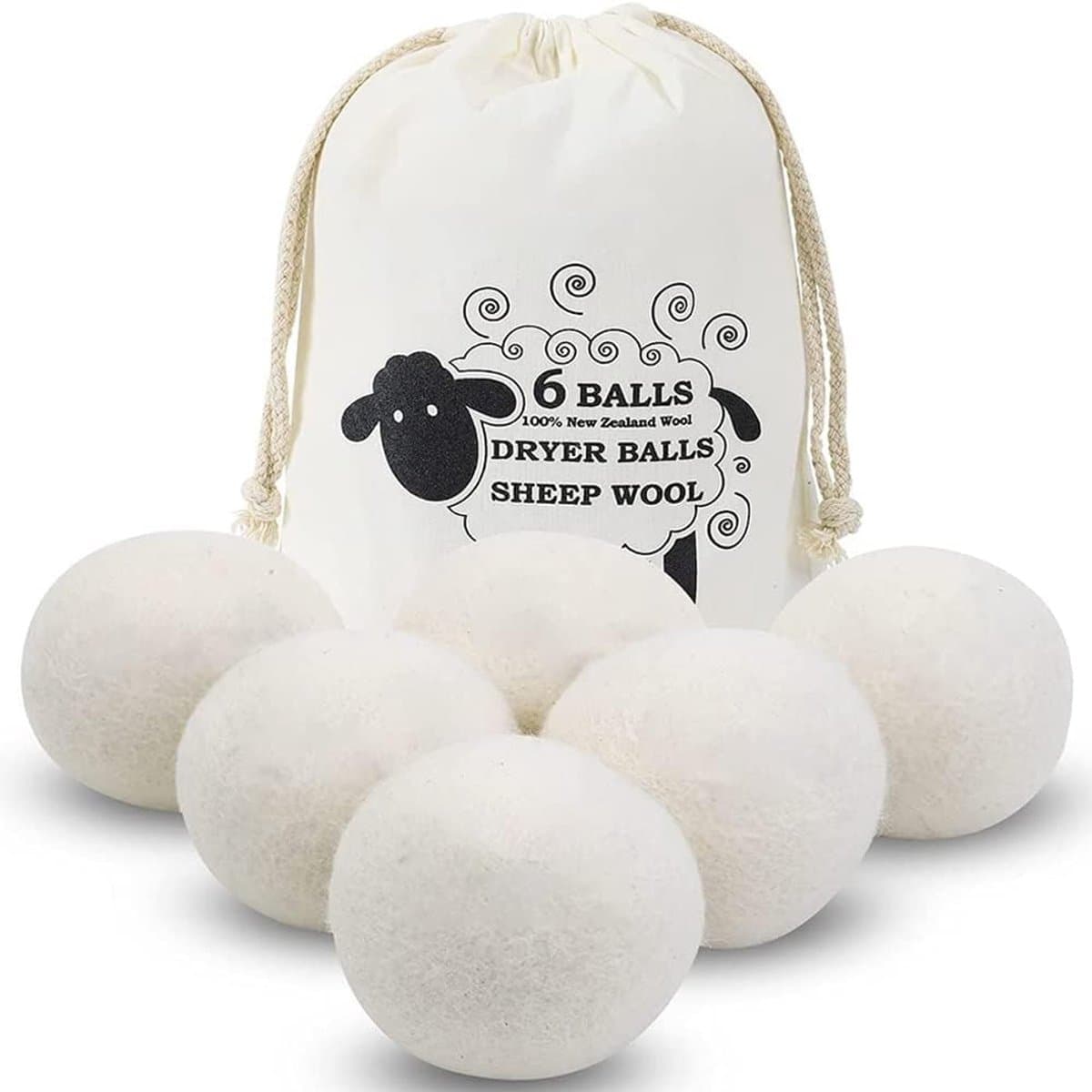 Wool Dry Drogerballen - Droogballen - Wasbollen - Beige - 6 stuks - Antistatisch, Natuurlijke Wasverzachter - Wit - Herbruikbare Wasdrogerballen - Wasballen - Wasdrogerballen - Duurzaam Drogen - Inclusief Opbergzakje — afbeelding 1