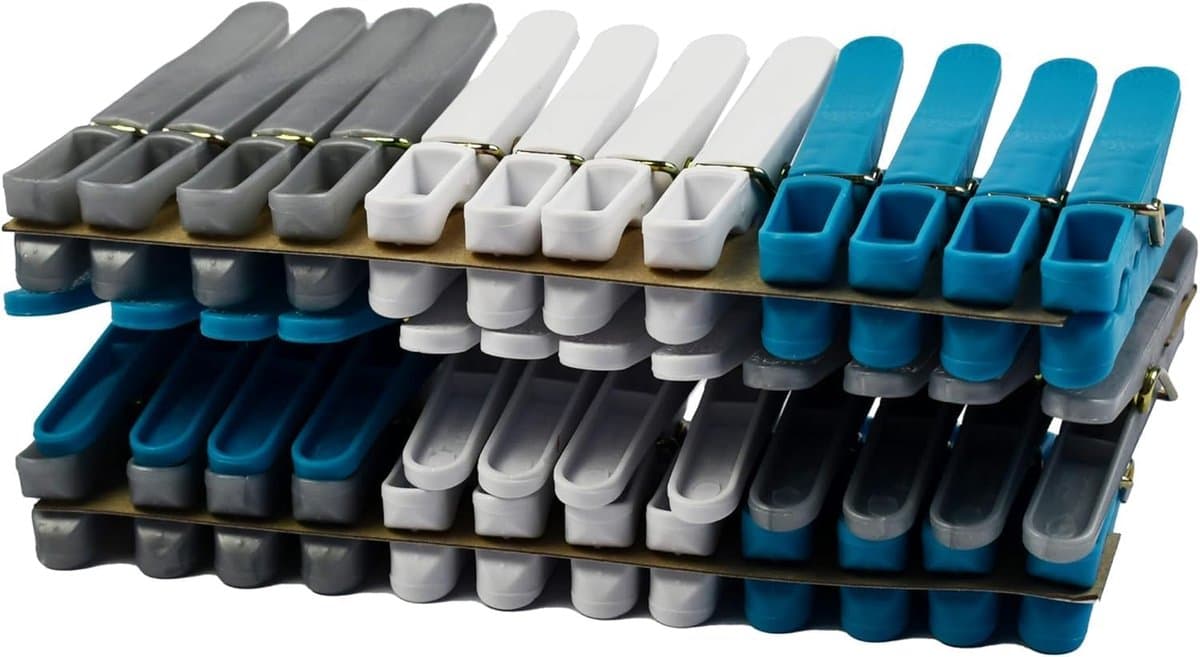Wasknijpers Set - Kledingklemmen - Was Ophangen - 100% Recyclebaar Materiaal - 36 Stuks - Blauw Grijs Wit — afbeelding 1