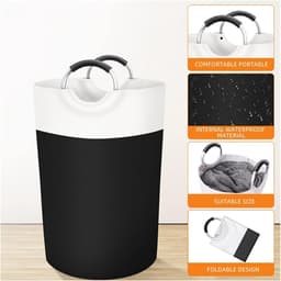 Opbergtrommel - Opvouwbare wasmand - Grote capaciteit - Opbergruimte met handvat - Wasmand - Ronde vuile wasmand, geschikt voor thuisgebruik (zwart) — thumbnail 5