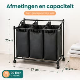 Wellewares - Wasmand - Wassorteerder - Wasmand Drie Vakken - Zwart — thumbnail 2