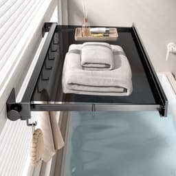 Uitschuifbaar Opvouwbaar Droogrek met Droognet – Wandgemonteerd Wasrek voor Balkon en Badkamer – Grijs 49CM met 6 Haken — thumbnail 4