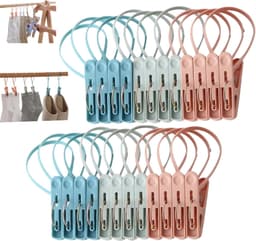 Verpakking van 24 stuks - Wasknijpers - Waslijnklemmen - Draagbare klemmen - Kleine huishoudklemmen - Blauw, groen, roze - 5.8*1.3 cm - Geschikt voor waslijnen en wasknijpers - Te gebruiken voor het drogen van kleding thuis en buitenshuis — thumbnail 1