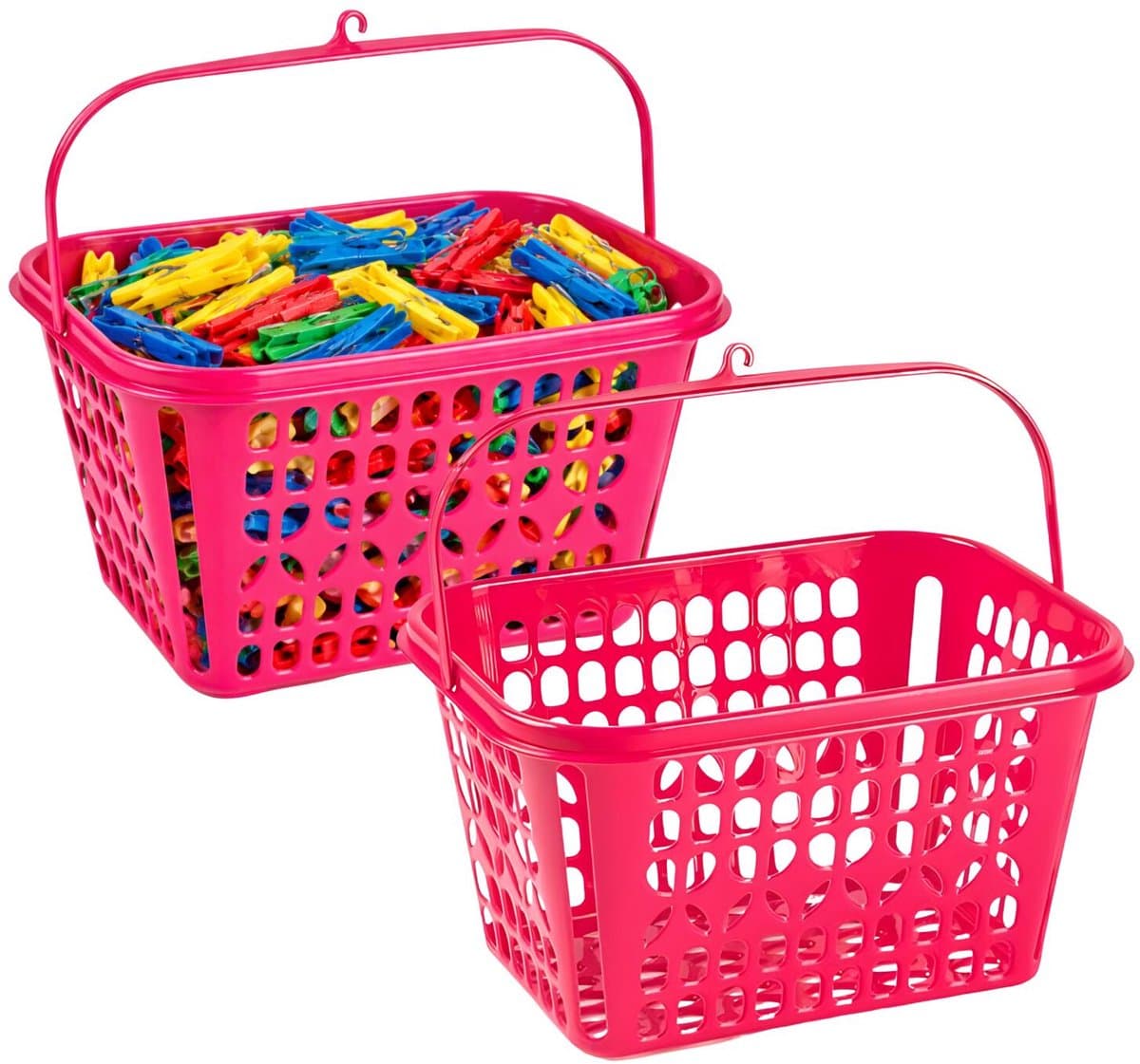 Plasticforte Knijpermandje - 2x - fel roze - 20 x 25 cm - kunststof - wasknijpertasje / knijperzakje — afbeelding 1