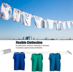 Dailygoods- Waslijn Uittrekbaar - Telescopische Wandmontage - Kleding Hangende Lijn - Sterk Touw - Hoogwaardig ABS-Materiaal - Geschikt voor Binnen/Buiten - Wasdrogerlijn — thumbnail 2