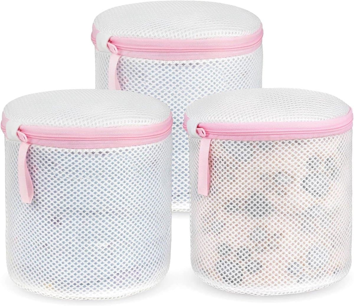 Dames Ondergoed Wasmachine Net - BH Beschermhoes Set - 3 Stuks Roze - Ademend Polyester met Rits - Voor Kousen en Babykleding - Reizen en Thuisgebruik — afbeelding 1