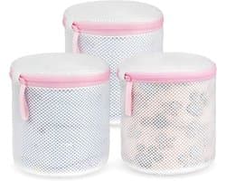 Dames Ondergoed Wasmachine Net - BH Beschermhoes Set - 3 Stuks Roze - Ademend Polyester met Rits - Voor Kousen en Babykleding - Reizen en Thuisgebruik