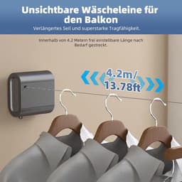 Waslijn uittrekbaar - Oprolbare lijn - Kleding drogen - Verstelbare elasticiteit - 42 meter - Grijs — thumbnail 3