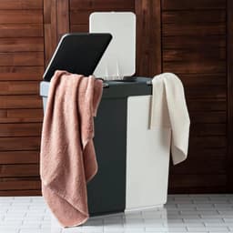 Wasmand - Wassorteerder - Wasmand opvouwbaar - Wasbox - Wasmand met touch deksel - Sumpas Wasmand - 2 vakken -80 Liter - 100% gerecycled plastic - Antrasit/Wit — thumbnail 5