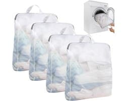 Set van 4 Grote Wasnetten voor de Wasmachine 50 x 60 cm Herbruikbare Waszakken met Handvatten en Rits voor Ondergoed, Bh's, Truien en Sjaals