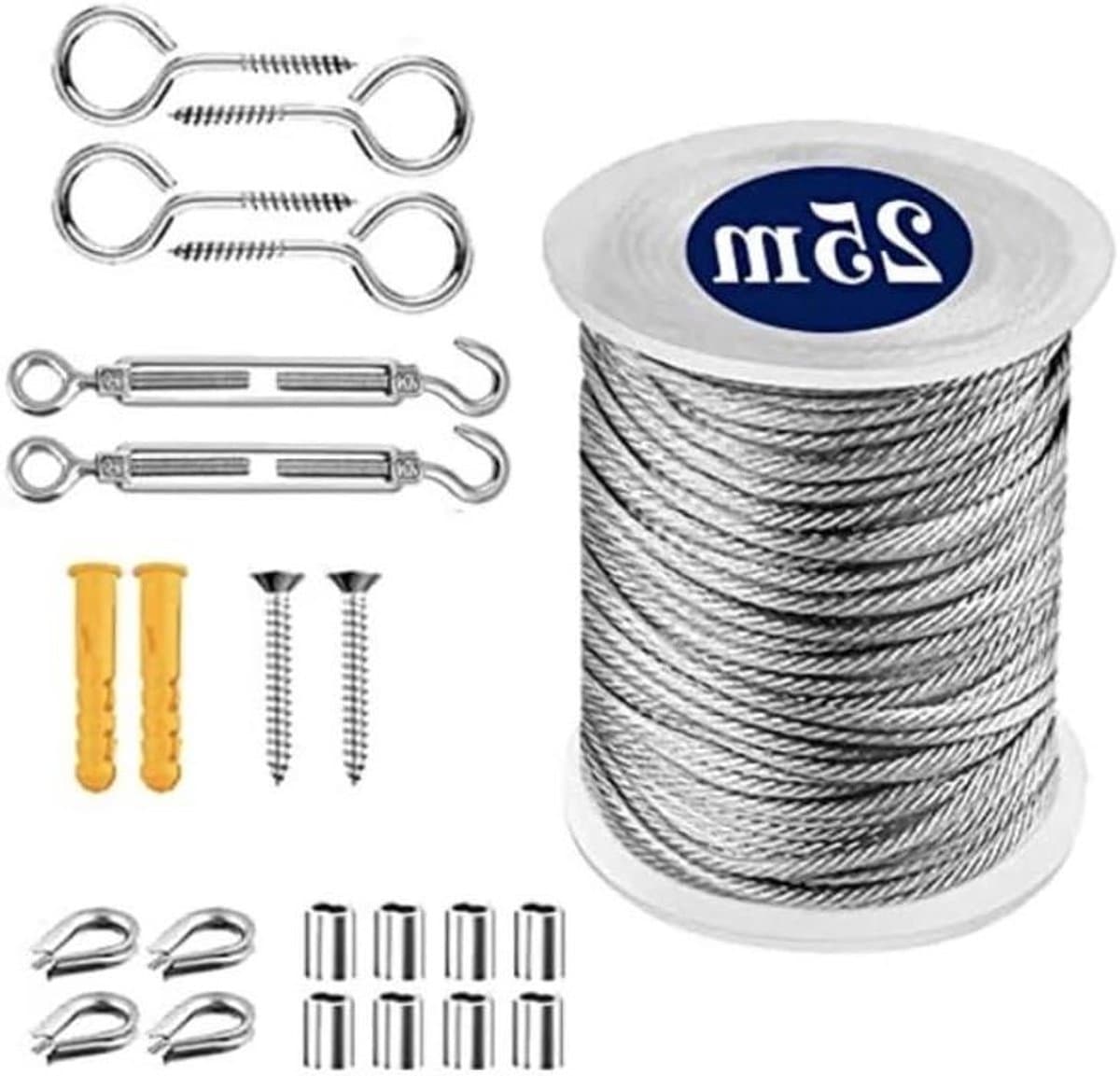 Stalen Kabel Set - Draadkabel Ophanging - Kleding Drogen - Roestvrij Staal - 25 Meter - Zilver — afbeelding 1