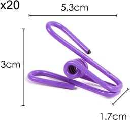JHUBERS- Draadclips 20 stuks - Metalen Klemmen - Kleurige Klemmen - Praktische Clips - Voor Papier/Waskleding - Afmetingen 5,3 x 3 x 1,7 cm - Wasknijpers — thumbnail 2