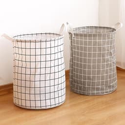 1 stuk - Wasmand - Katoen/linnen wasmand - Opbergemmer - Opbergtas - Opvouwbaar - Katoen/linnen materiaal - Waterdicht - Geschikt voor het opbergen van vuile kleding, speelgoed en huishoudelijke artikelen - 43*35 cm - Wit raster — thumbnail 4