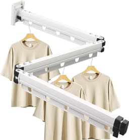 Opvouwbaar droogrek voor wandmontage - ruimtebesparend en roterend - wit - aluminium - 126 cm — thumbnail 1