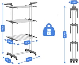 Unyqoos ® Ruimtebesparend Opvouwbaar Droogrek met Wieltjes en Inklapbare Vleugels voor Binnen en Buiten — thumbnail 4