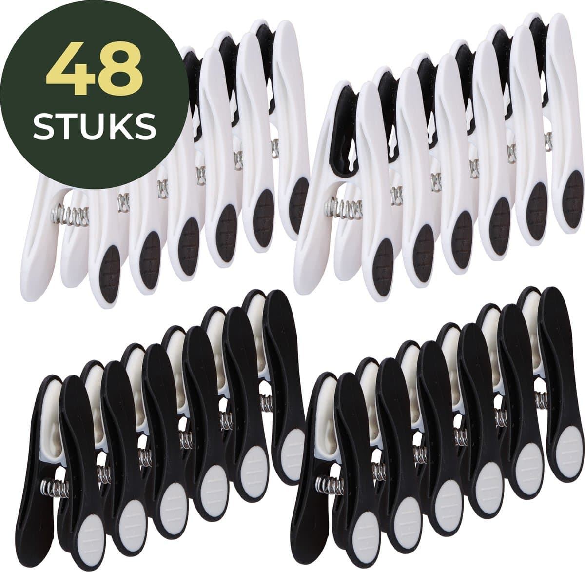 Gandria Wasknijpers 48 Stuks - Kunststof Wasknijpers - Set van 48 Plastic Knijpers - Wasrek Knijpers 10 Kg - Zwart/Wit en Wit/Zwart — afbeelding 1