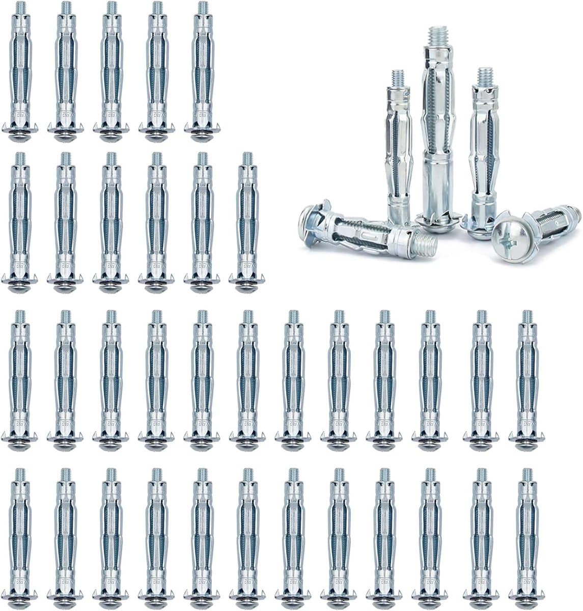 40 stuks holle wandankers, M5 x 52 holle holle metalen ankers, koolstofstaal, holle wandpluggen metaal, expansiemoeren, jackmoeren, voor gipswanden, holle muren, ijzeren deuren — afbeelding 1