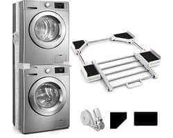 Universele Wasmachine Droger Stapelset - Verbindingsset voor Wasmachine en Wasdroger - Ruimtebesparende Stapelkit met Spanband en Antislip Pads - Geschikt voor Apparaten van 46 tot 66 cm Breed en Diep - Wit