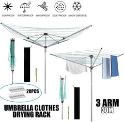 House Of Atelier - Droogmolen - Waslijn - Droogrek - Beschermhoes - Buitenwasrek - Waslijnmolen - Grondfitting - 30 cm - Zilver — thumbnail 2