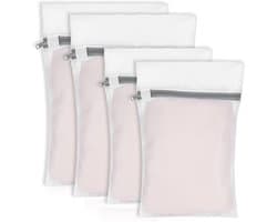 Wasmachine Wasnetten Set van 4 Stuks, 2 Maten, Witte Polyester Zak voor Kleding, Ondergoed en Sokken (30 x 40 cm, 20 x 30 cm)