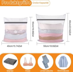Set van 4 Wasnetten voor Wasmachine - Waszakken met Rits voor Kleding, Ondergoed en Babykleding - 40 x 50 cm en 50 x 60 cm — thumbnail 5
