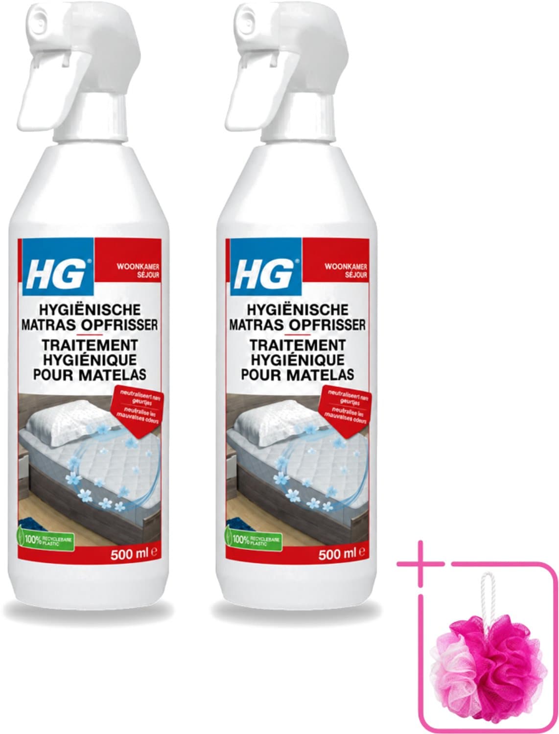 2 x HG - Hygiënische Matras Opfrisser - Werkt Na 30 Minuten - Neutraliseert Nare Geurtjes - 500 ml - Bulkverpakking - Matrasopfrisser - Douchemop - Hygiëne — afbeelding 1