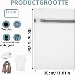 3x Mesh Waszakken 30x40cm voor Wasmachine, Wasnet met Rits, Ideaal voor Kleding en Delicate Was — thumbnail 5