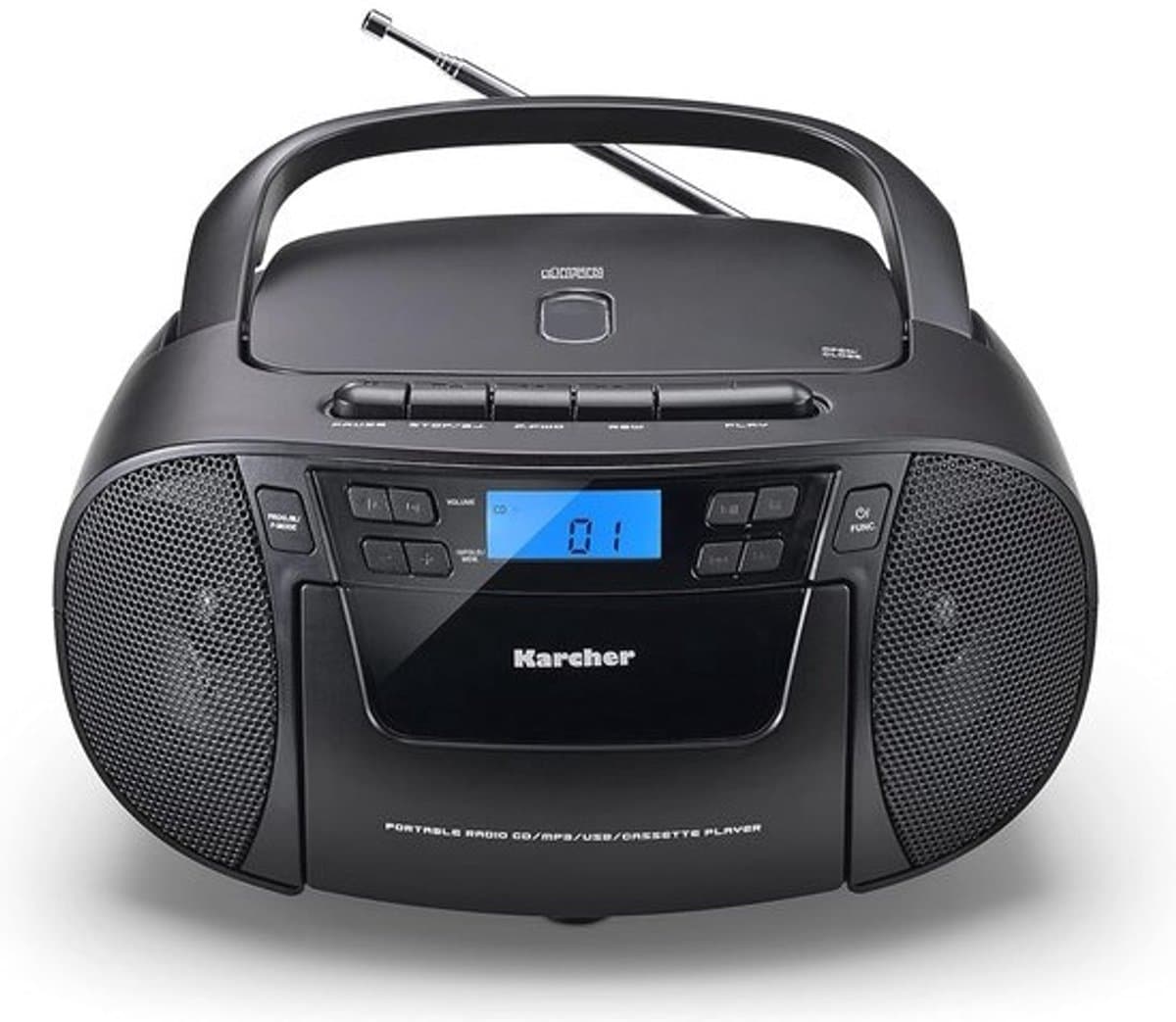 Draagbare boombox - met cd-speler, cassette en fm-radio - Met usb- en aux-ingang - voor thuis en onderweg — afbeelding 1