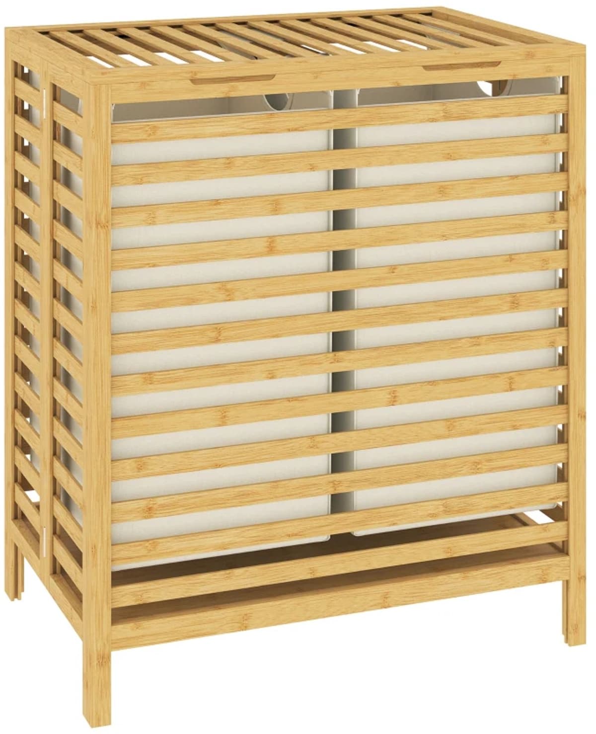 Bamboe wasmand met deksel - 2 manden - Opvouwbaar - 64 liter - Naturel en crèmewit — afbeelding 1
