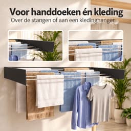 Lacardia Wanddroogrek Inklapbaar 100 cm - Wasrek Hangend - Zwart - Wandgemonteerd Droogrek met 5 Meter Drooglengte — thumbnail 3