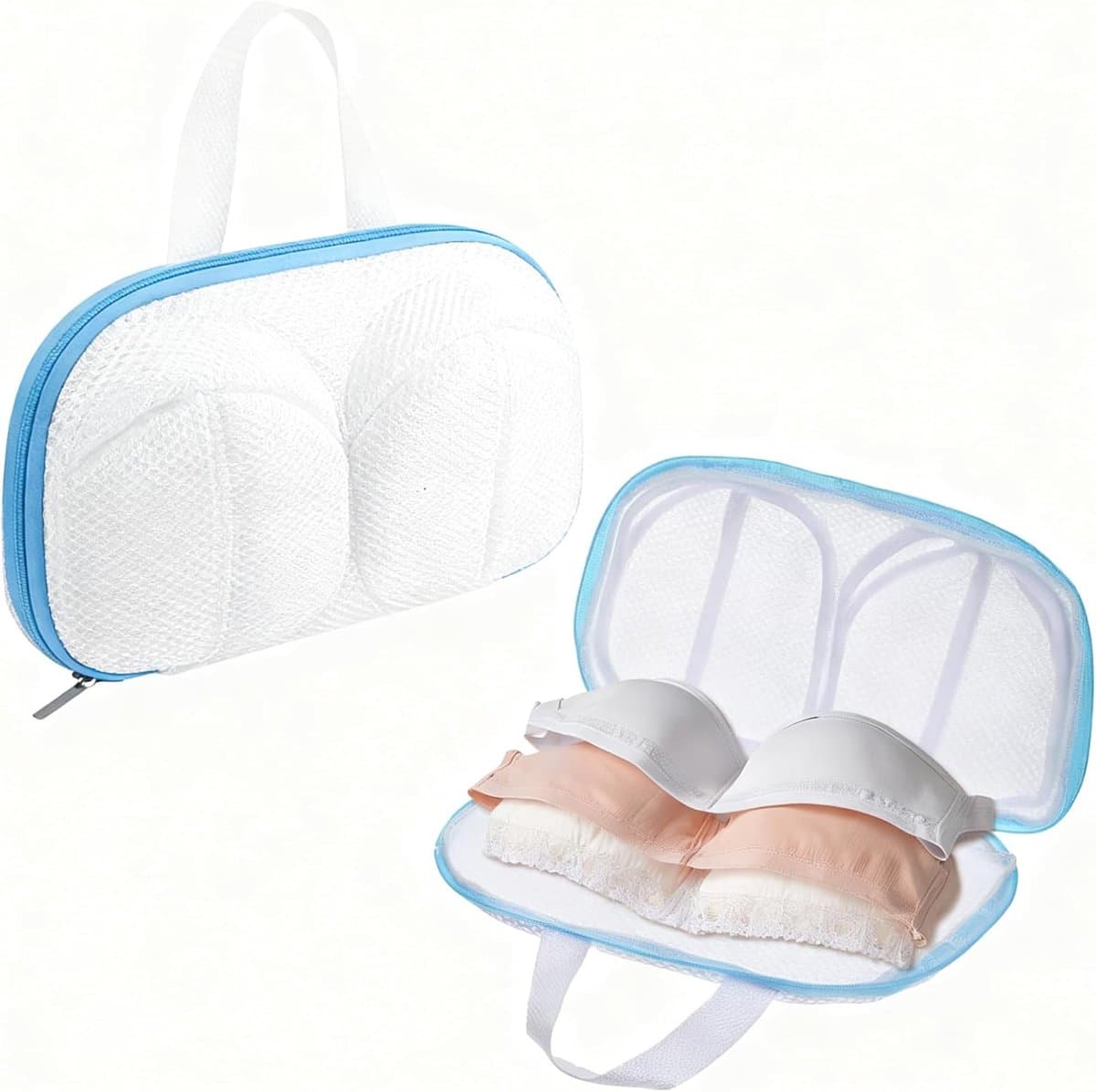 BH Wasmachine Zakken - 3D Bescherming Netzak - 2 Stuks 30x20 cm - Verborgen Rits Delicate Was - Voor BH's en Lingerie - Blauw — afbeelding 1