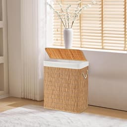 2 vakken Falster XL R, 100 l wasverzamelaar met deksel, wasmand rotan met handgrepen, praktische vouwfunctie, bruin — thumbnail 2
