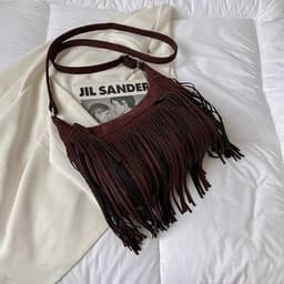 Vegan suède crossbodytas met franjes voor dames – vintage boho-hippie hobo-schoudertas met kwastjes – retro western-cowgirlhandtas voor reizen, festivals, concerten en dagelijks gebruik (koffiebruin) — thumbnail 3