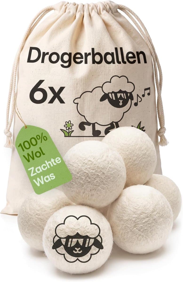 6 Droogballen voor de Wasdroger Wit – 100% Biologische Schapenwol — afbeelding 1