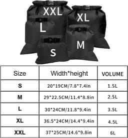 5 Stuks Waterdichte Drybags, 1,5 L/2,5 L/3,5 L/4,5 L/6 L, Draagbare Droogzak Waterdichte Tas Dry Bag voor Kajakken Driften Onderdompele Varen Wandelen Kamperen Outdoor (Zwart) — thumbnail 3