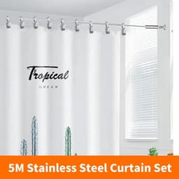 5 m wandset met 20 metalen clips, roestvrij stalen gordijndraad, gordijndraad, kabelspanset, zware belasting, gordijntouw voor waslijn, spandraad, fotodraad, raam, douchegordijnen, interieurdecoratie — thumbnail 2